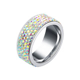 H:HYDE 5 Row Lines Clear Crystal Wedding Rings For Women Fashion Rhinestone Stainless Steel Female Teen Jewelry anillos mujer