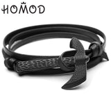 HOMOD High Quality Men's Bracelet Personality Smooth Leather Black Anchor Sport Hook Rope Stainless Steel Bracelet Bangle