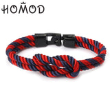 HOMOD High Quality Men's Bracelet Personality Smooth Leather Black Anchor Sport Hook Rope Stainless Steel Bracelet Bangle