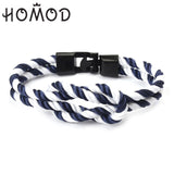 HOMOD High Quality Men's Bracelet Personality Smooth Leather Black Anchor Sport Hook Rope Stainless Steel Bracelet Bangle