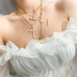 HUANZHI 2019 Hip Hop Multi-layer Imitation Irregular Pearls Chain Metal Beads Line Lock Chain Necklace for Women Jewelry