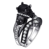 Hainon Black Skull Ring Set 925 Sterling Silver Color Fashion Wedding & Engagement CZ Crystal Ring Set Jewelry For Women
