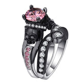 Hainon Black Skull Ring Set 925 Sterling Silver Color Fashion Wedding & Engagement CZ Crystal Ring Set Jewelry For Women