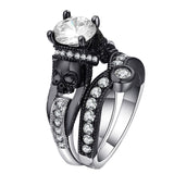 Hainon Black Skull Ring Set 925 Sterling Silver Color Fashion Wedding & Engagement CZ Crystal Ring Set Jewelry For Women