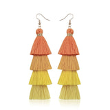 Hot Bohemian Fringe Long Gradient Multilayer Drop Earrings Women Fashion Jewelry Dangle Silk Fabric Ethnic tassel earrings