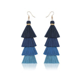 Hot Bohemian Fringe Long Gradient Multilayer Drop Earrings Women Fashion Jewelry Dangle Silk Fabric Ethnic tassel earrings
