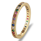 Hot Sale Thin Baguette Rainbow CZ Gold Ring For Women Fashion Engagement Wedding Band Top Quality Charm Jewelry