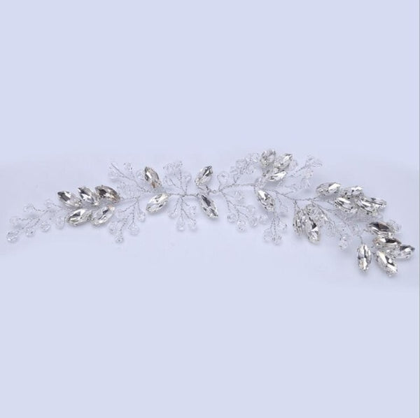 KMVEXO Fashion Leaves Silver bridal hair accessories Handmade Crystal Hair Jewelry Wedding Accessories Headband Women Headpiece