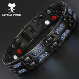 LITTLE FROG Drop Ship 2018 Double Row Negative ion Germanium Blue Bracelet for Man Titanium Carbon Fiber Bracelets Bangles Gift