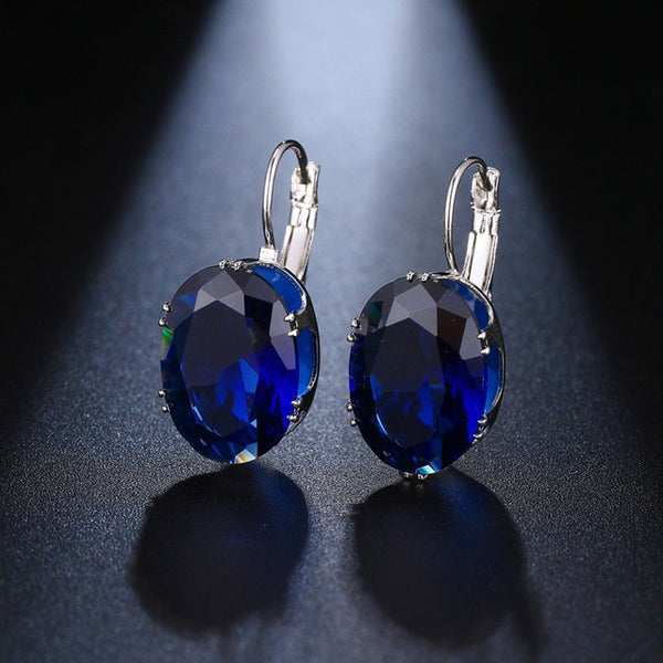 LZX Hot Sell Oval Shape Crystal Earring 5 Colors Cubic Zirconia Stone Hoop Earrings For Women and Girls Fashion Party Jewelry