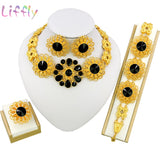 Liffly Bridal Jewelry Set Nigerian Wedding Dubai Gold Jewelry Sets for Women African Big Flowers Necklace Earrings Jewellery