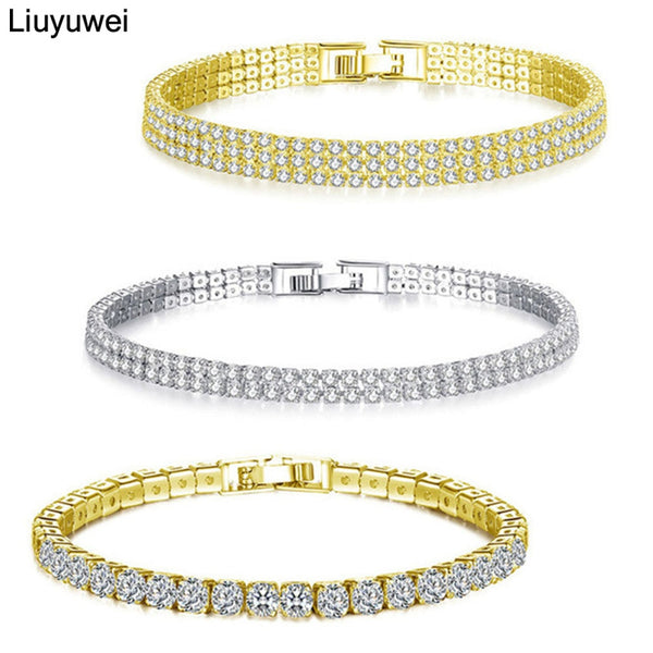 Liuyuwei Fashion Cubic Zirconia Tennis Bracelet & Bangle Gold Silver Color Charm Bracelet For Women Bridal Wedding Party Jewelry