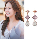 MENGJIQIAO 2019 New Korean TV Star Elegant Crystal Long Trassel Drop Earrings For Women Circle Water Drop Oorbellen Party Jewery
