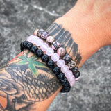 Mcllroy Men Women Natural Stone bracelet 8mm Black Onyx Rhodonite Rose Quartzs Beaded Wrist Stackable Mala Mens Bracelets 2019