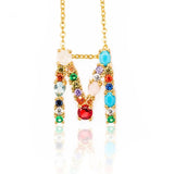 Multicolor fashion charm Gold 26 Alphabet pendant necklace micro pave zircon initial letter necklaces Couple Name necklace