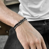 NAIQUBE 2pcs/set Fashion Men Bracelet Stainless Steel Chain Stone Bead Bracelet For Men Jewelry Gift Classic Pulsera Hombre