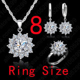 New Hot Fashion SunFlower Women Cubic Zirconia 925 Sterling Silver Pendant Necklaces Earrings Rings Sets For Wedding Jewelry