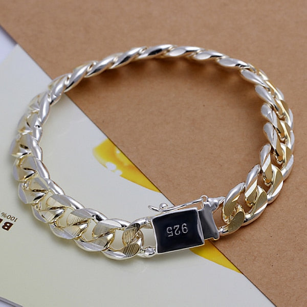 New high-end women men noble 925 sterling silver bracelet jewelry men's 10M color side of the side buckle bracelet H091