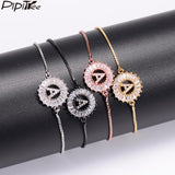 Pipitree Cubic Zirconia 26 Alphabet Letter Charm Bracelet Femme Copper A-Q Initial Chain Bracelets for Women Jewelry Adjustable