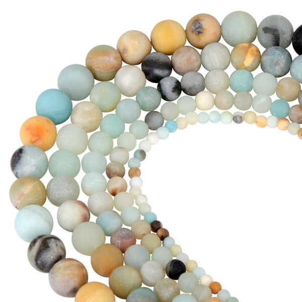 Polish Round Matte Frosted Tiger Eye Turquoises Natural Stone Beads Amazonite Watermelon Loose Beads for Bracelet Jewelry Making