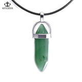 ROYALBEIER Natural Quartz Pendant Stone Hexagonal Pillar Pendants Necklace Tiger Eye Pendant Leather Chains Necklace Wholesale