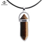 ROYALBEIER Natural Quartz Pendant Stone Hexagonal Pillar Pendants Necklace Tiger Eye Pendant Leather Chains Necklace Wholesale