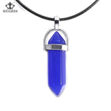 ROYALBEIER Natural Quartz Pendant Stone Hexagonal Pillar Pendants Necklace Tiger Eye Pendant Leather Chains Necklace Wholesale