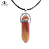 ROYALBEIER Natural Quartz Pendant Stone Hexagonal Pillar Pendants Necklace Tiger Eye Pendant Leather Chains Necklace Wholesale