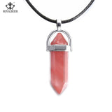 ROYALBEIER Natural Quartz Pendant Stone Hexagonal Pillar Pendants Necklace Tiger Eye Pendant Leather Chains Necklace Wholesale