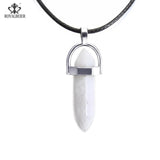 ROYALBEIER Natural Quartz Pendant Stone Hexagonal Pillar Pendants Necklace Tiger Eye Pendant Leather Chains Necklace Wholesale