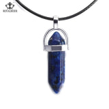 ROYALBEIER Natural Quartz Pendant Stone Hexagonal Pillar Pendants Necklace Tiger Eye Pendant Leather Chains Necklace Wholesale