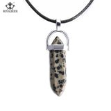 ROYALBEIER Natural Quartz Pendant Stone Hexagonal Pillar Pendants Necklace Tiger Eye Pendant Leather Chains Necklace Wholesale