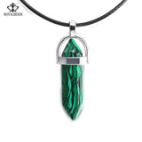 ROYALBEIER Natural Quartz Pendant Stone Hexagonal Pillar Pendants Necklace Tiger Eye Pendant Leather Chains Necklace Wholesale