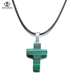 ROYALBEIER Natural Quartz Pendant Stone Hexagonal Pillar Pendants Necklace Tiger Eye Pendant Leather Chains Necklace Wholesale