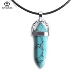 ROYALBEIER Natural Quartz Pendant Stone Hexagonal Pillar Pendants Necklace Tiger Eye Pendant Leather Chains Necklace Wholesale