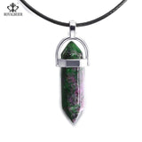 ROYALBEIER Natural Quartz Pendant Stone Hexagonal Pillar Pendants Necklace Tiger Eye Pendant Leather Chains Necklace Wholesale