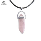 ROYALBEIER Natural Quartz Pendant Stone Hexagonal Pillar Pendants Necklace Tiger Eye Pendant Leather Chains Necklace Wholesale