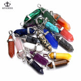 ROYALBEIER Natural Quartz Pendant Stone Hexagonal Pillar Pendants Necklace Tiger Eye Pendant Leather Chains Necklace Wholesale