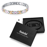 RainSo Female Bracelet Shiny crystal Stainless Steel Fashion Health Jewelry Magnetic Hologram Bracelet Charm Chain & Link Bangle