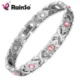 RainSo Female Bracelet Shiny crystal Stainless Steel Fashion Health Jewelry Magnetic Hologram Bracelet Charm Chain & Link Bangle
