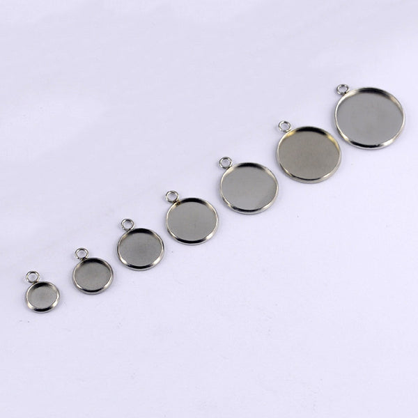 Round Stainless Steel Pendant Cabochon Setting Bezel Jewelry Making Component Base 6mm 8mm 10mm 12mm 14mm 16mm 18mm 20mm 25mm