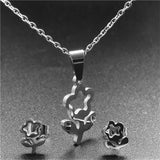 Stainless Steel Jewelry Sets For Women Moon Star Pendant Necklacae Stud Earrings Fashion Jewelry Gift Collares Mujer