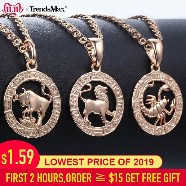 Trendsmax 12 Zodiac Sign Constellations Pendants Necklaces For Women Men 585 Rose Gold Male Jewelry Fashion Birthday Gifts GPM16