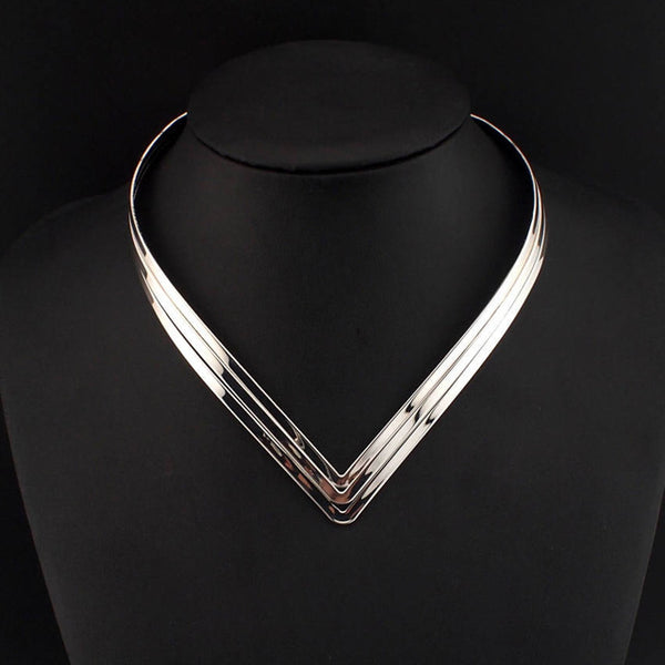 UKMOC North Africa Popular Torques Collar Chokers Fashion 3 Layer Bright Metal Weld Bib Women Charm Jewelry Statement Necklaces