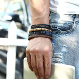 Vintage Handmade Feather Multilayer Leather Bracelet Sets Men Fashion Braiding Coffee Rope Wrap Bracelets & Bangles Male Gift