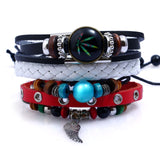 Vintage Handmade Feather Multilayer Leather Bracelet Sets Men Fashion Braiding Coffee Rope Wrap Bracelets & Bangles Male Gift