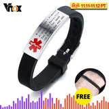 Vnox Engravable Medical Alert ID Bracelet DIABETES EPILEPSY ALZHEIMER'S ALLERGY SOS Women Men Personalized Jewelry