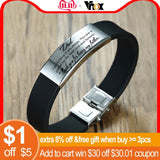 Vnox Father's Day Gift to Dad Soft Silicone Bracelet for Men Adjustable Length Stainless Steel ID Bar Customize Engraving Bangle