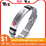 Vnox Free Personalized Engraving Medical Alert ID Bracelet For Women Men Stainless Steel Adjustable Watch Band Emergency Jewelry