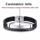 Vnox Multi Layer Leather Bracelets for Men Women Customizable Engraving Stainless Steel Bar Bangles Casual Personalized Pulseira